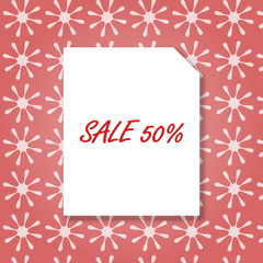 Sale banner 50% template design on pink background for poster vector illustration.
