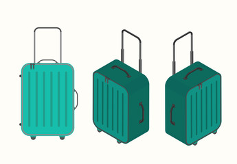 Travel vacations design picture, vector illustration of suitcase, case, bag, briefcase en realistic and isomatric style. Universal for web and mobile UI and application or web.