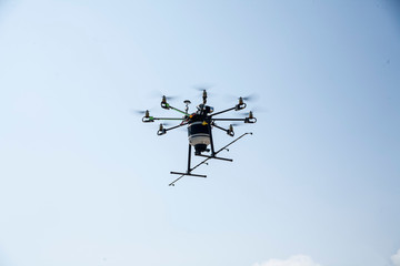  drone flying over the field on a sunny day