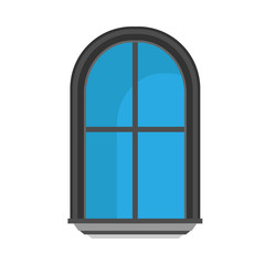 Window glass front view architecture vector concept. Interior cartoon furniture room structure flat