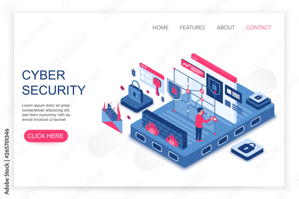 Aufkleber Cyber security, personal cloud data saving, privacy security concept 3d isometric web template vector illustration. People interacting with virtual screen charts and analyzing statistics.