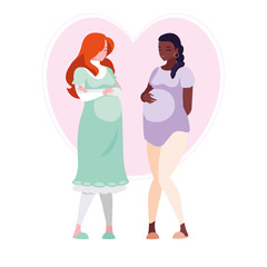interracial couple of pregnancy women in heart