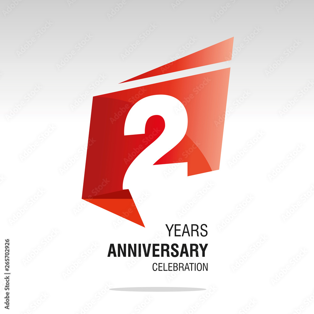 Wall mural 2 years anniversary origami speech logo icon red white vector