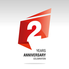 2 Years Anniversary origami speech logo icon red white vector