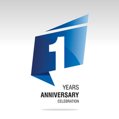 1 Year Anniversary origami speech logo icon blue white vector