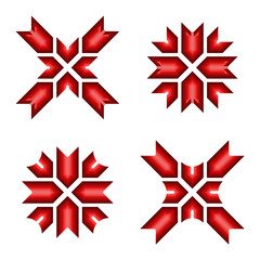 A group of stylized arrows with different directions in shades of red
