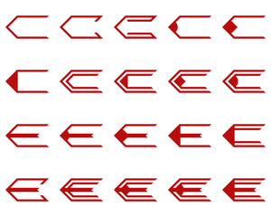 A set of twenty simple geometric arrows in red color for web design