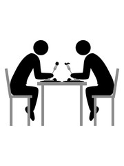 paar 2 freunde essen team dinner restaurant romantisch date hunger teller gabel sitzen stuhl tisch küche mittagessen clipart koch kochen lecker schürze grillen design