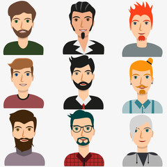 Set of man avatars for web background design. Vector illustration graphic.