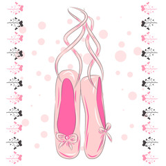Obraz na płótnie Canvas Sketch silhouette hand drawn pointes shoes, bow in pink colors.