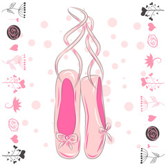 Illustration of a pair of well-worn ballet pointes shoes