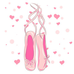 Hanging pink ballet shoes illustration made in outline style