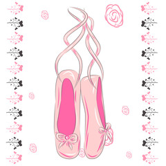 Hanging pink ballet shoes illustration made in outline style