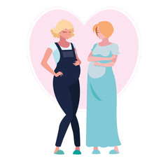 couple of beautiful pregnancy women in heart