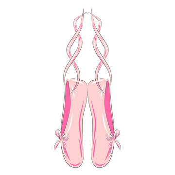 A set of ballet pointes shoes. Ballet shoes.