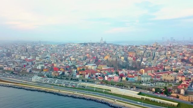 Aerial Panning Shot of the City of Istanbul
