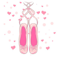 Hanging pink ballet shoes illustration made in outline style