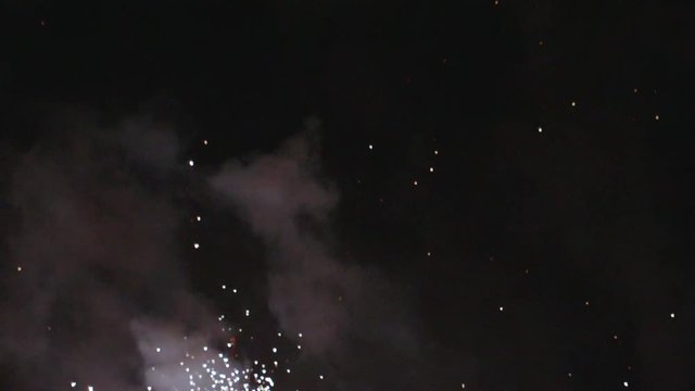 Showering Sparks and Explosions From Fireworks TILT UP