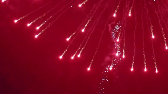 Trail From Firework Rocket and Red Burst From Above SLOW MOTION