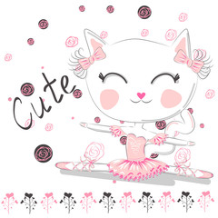 Obraz na płótnie Canvas Cute ballerina cat dancing ballet in pink tutu.