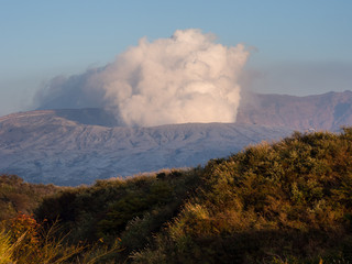 Fuming Nakadake crater covered in volcanic ash after 2016 Kumamoto earthquakes and eruption - Aso-Kuju National park, Kumamoto prefecture, Japan