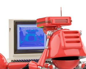 vintage robot in a white background