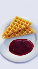 fresh waffles with fruit jam sweet breakfast idea food for kids 