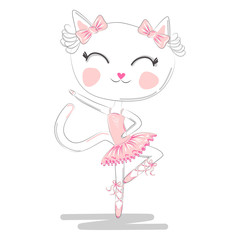 Hand Drawn Cute Cat, ballerina illustration, children print
