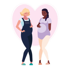 Fototapeta premium interracial couple of pregnancy women in heart