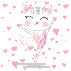 Obraz premium Cute ballerina cat dancing ballet in pink tutu
