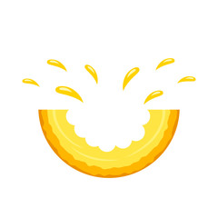 Juicy piece bite cantaloupe with splashes of juice. logo on a white background. flat isolated vector illustration
