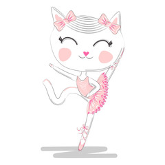 Obraz na płótnie Canvas Hand Drawn Cute Cat, ballerina illustration, children print