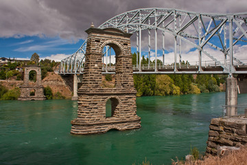 Historical suspension bridge in town of Alexandra in New Zealand