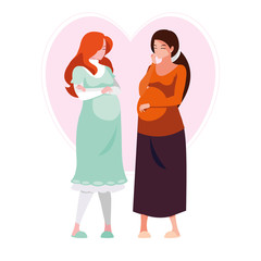 couple of beautiful pregnancy women in heart