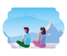 couple contemplating horizon in snowscape scene