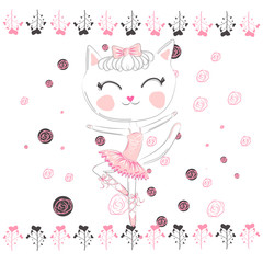 Hand drawn beautiful, cute, little blonde pretty cat