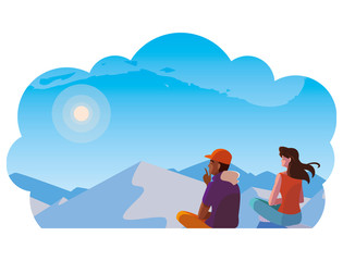 couple contemplating horizon in snowscape scene