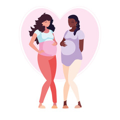 interracial couple of pregnancy women in heart