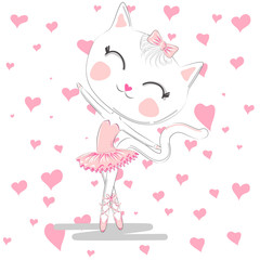 Cute ballerina cat dancing ballet in pink tutu