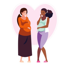 interracial couple of pregnancy women in heart