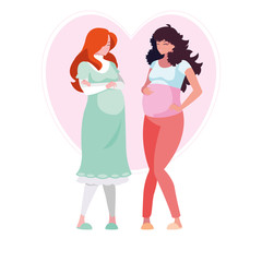 couple of beautiful pregnancy women in heart