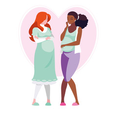 interracial couple of pregnancy women in heart