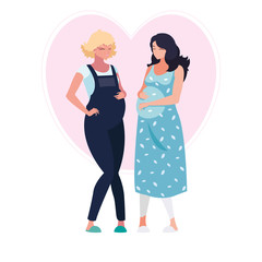 couple of beautiful pregnancy women in heart
