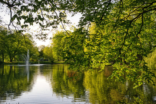 Teich im Kurpark Bad Aibling - mit Springbrunnen im Wasser