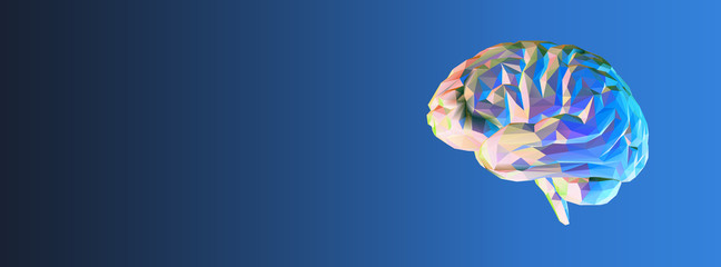 Colorful polygonal brain on dark blue BG