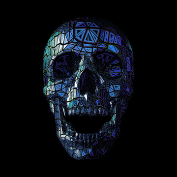 Blue stylized polygonal skull on black BG