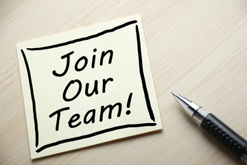 Join Our Team Concept On Sticky Note