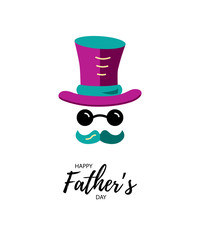 Happy Father's day!  Man face with hat, glasses and mustache. Flat style vector illustration.