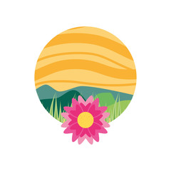 Fototapeta premium landscape nature in frame circular with flower