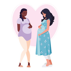 interracial couple of pregnancy women in heart